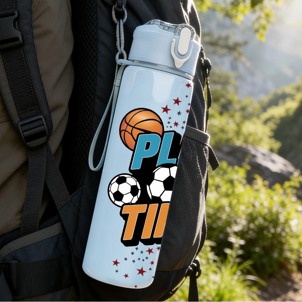 1PC Play Time Soccer Ball Theme 750ml Color Plastic Sports Water Bottle Leakproof Flip Straw Lid Suitable for Sports Office Home Use