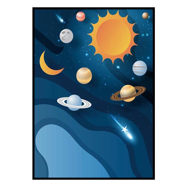 Outer Space Astronaut Cartoon Picture Poster Canvas Painting Kids Room Prints and Decoration Mural for Modern Home Decor No Frame