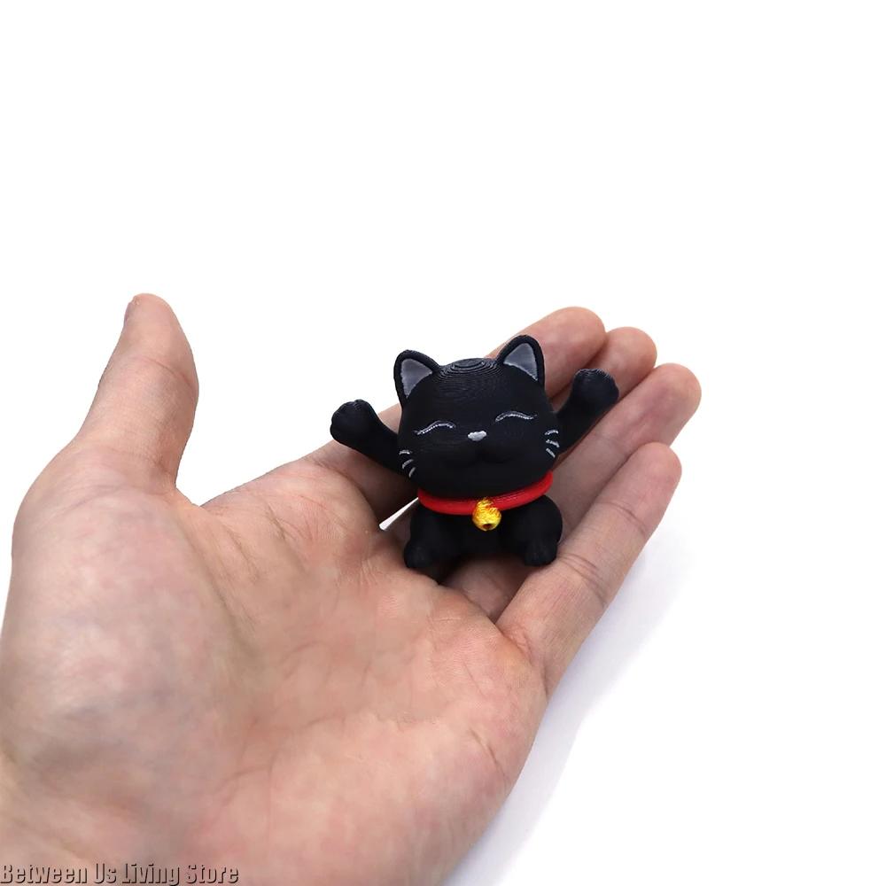 Вращающийся Манеки Неко Выдвижной Гироскоп 3D-печатная Фигурка Кошки Креативная Офисная Игрушка для Снятия Стресса Украшение Автомобиля Маленький Подарок