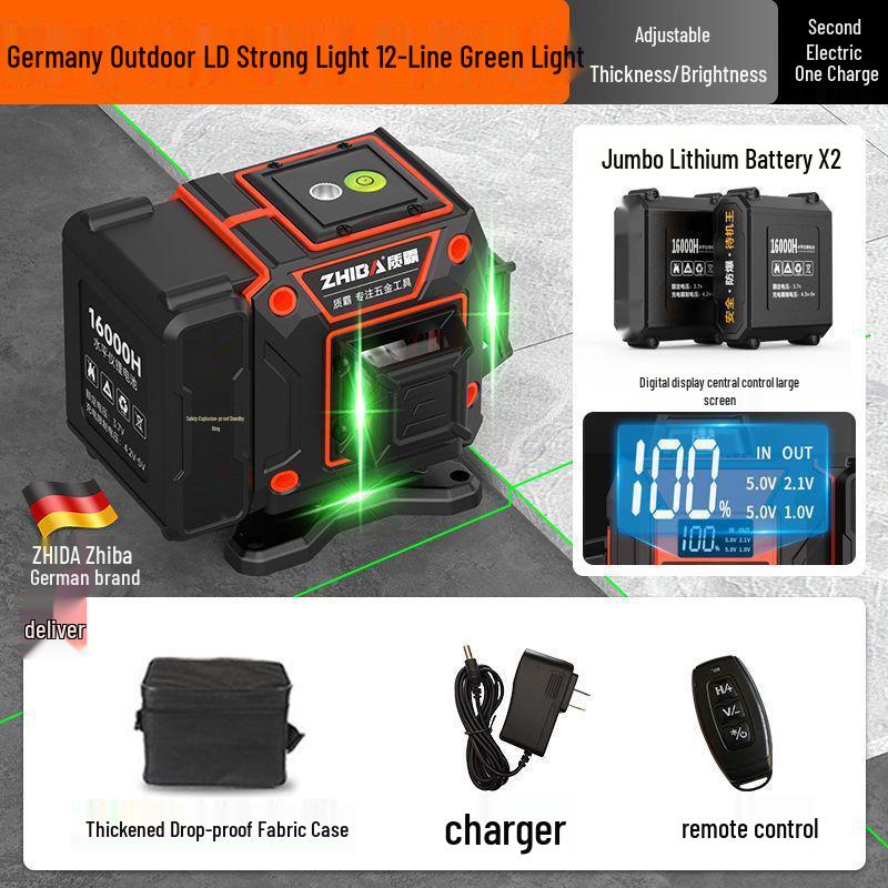 12-линейный высокоточный зеленый инфракрасный уровень с автоматическим креплением к наружной стене и самовыравниванием