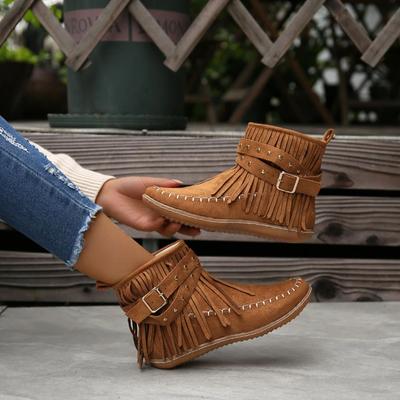 Модные теплые зимние ботинки с кисточками, зимние женские нескользящие плюшевые ботильоны с заклепками, женские, большого размера 43, теплые хлопковые ботинки с застежкой-молнией сзади