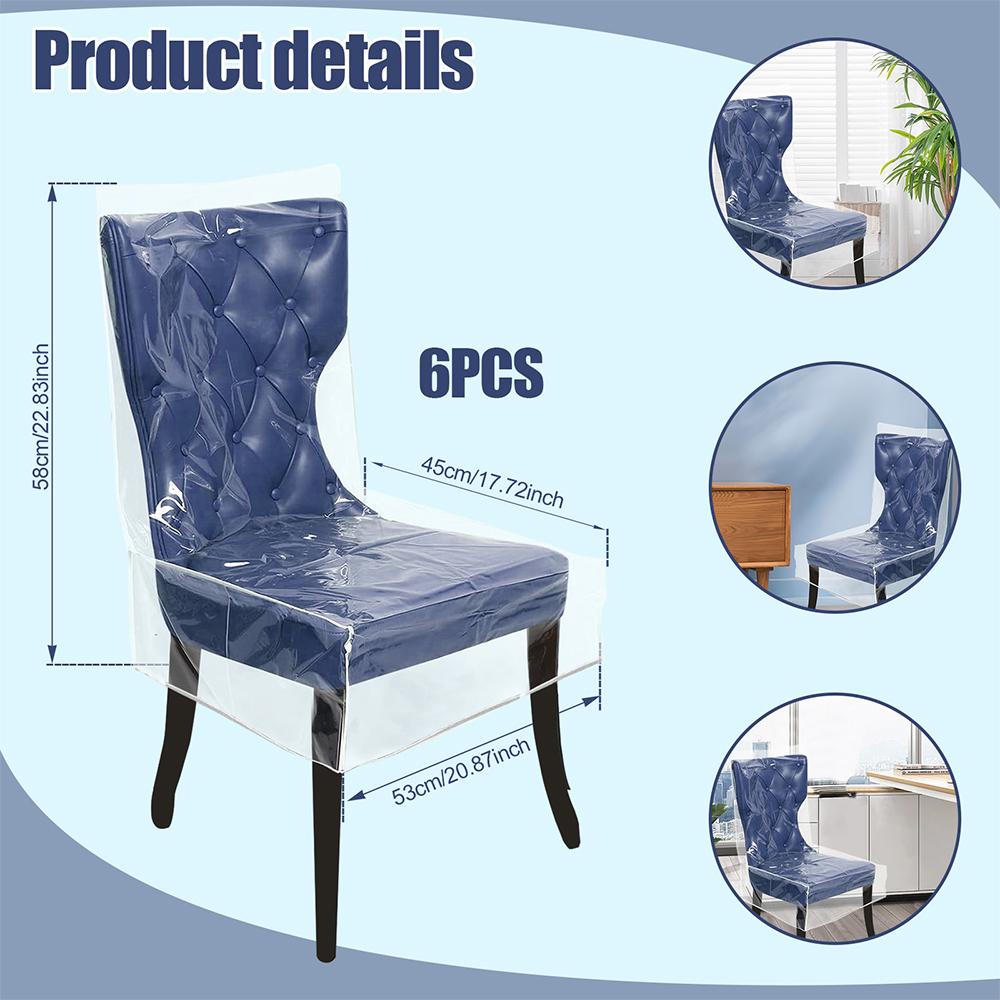 2/6Pcs Transparent Plastic Chair Cover Waterproof Dustproof Dining Room Chair Cover Thicken Scratch Resistant Seat Protector