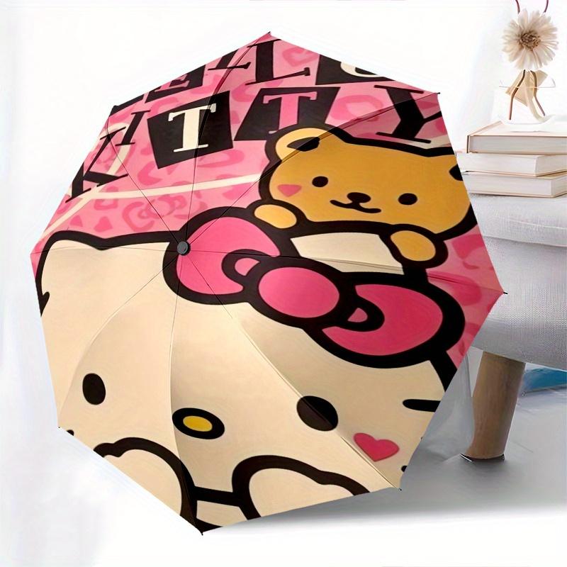 Hello Kitty, Автоматический складной зонт-трость с бантом, Прочная конструкция с 8 спицами, Компактный и стильный, Отлично подходит для кемпинга, Хэллоуина, Рождества, Дня матери