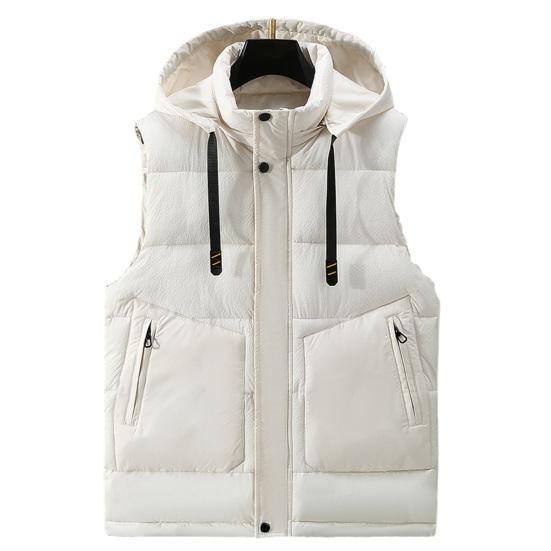 Мужской зимний жилет с капюшоном без рукавов, толстый однотонный кардиган с подкладкой, ветрозащитный, теплый, гладкий, с карманами, на шнурке, мужской зимний жилет, пальто