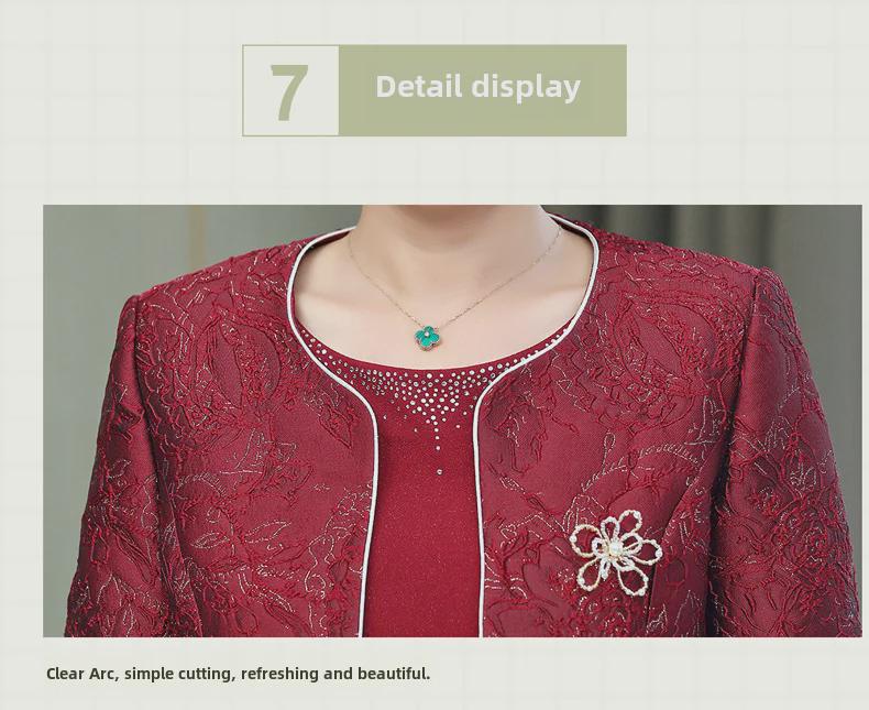 Комплект из двух частей красного платья 2023 года для женщин среднего и пожилого возраста: Модная юбка длиной до колена для свадеб и банкетов