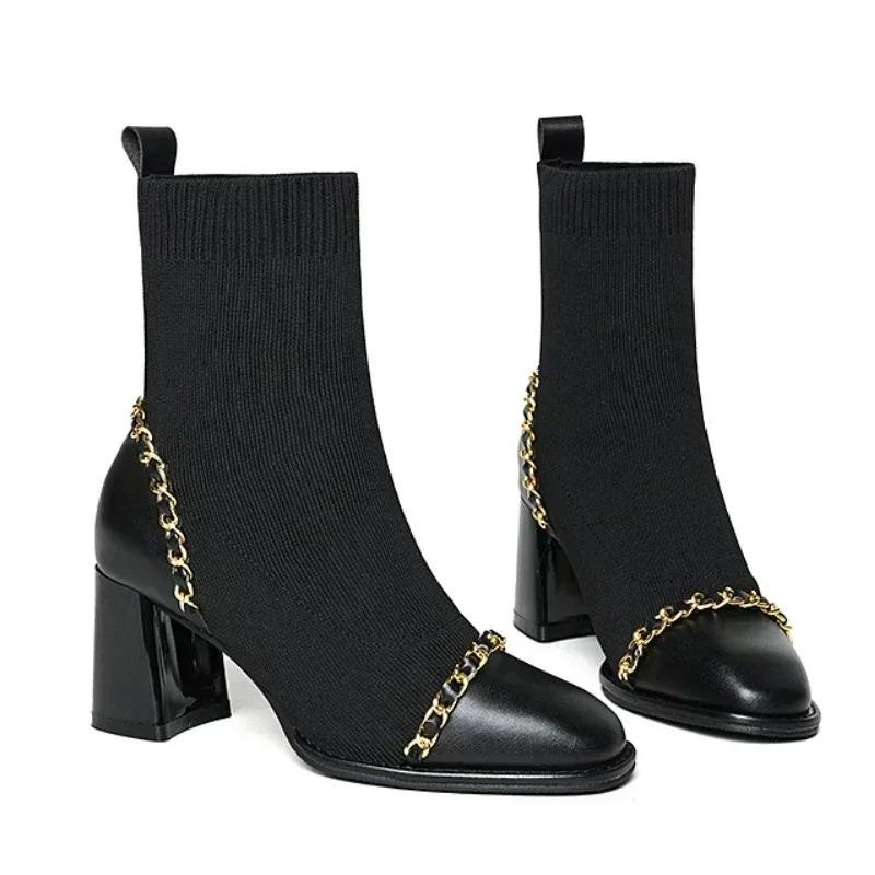 2024 Горячая Распродажа Туфли для женщин Слипоны женские зимние квадратные носки однотонные плюшевые теплые короткие бочонки на среднем каблуке модные голые ботинки