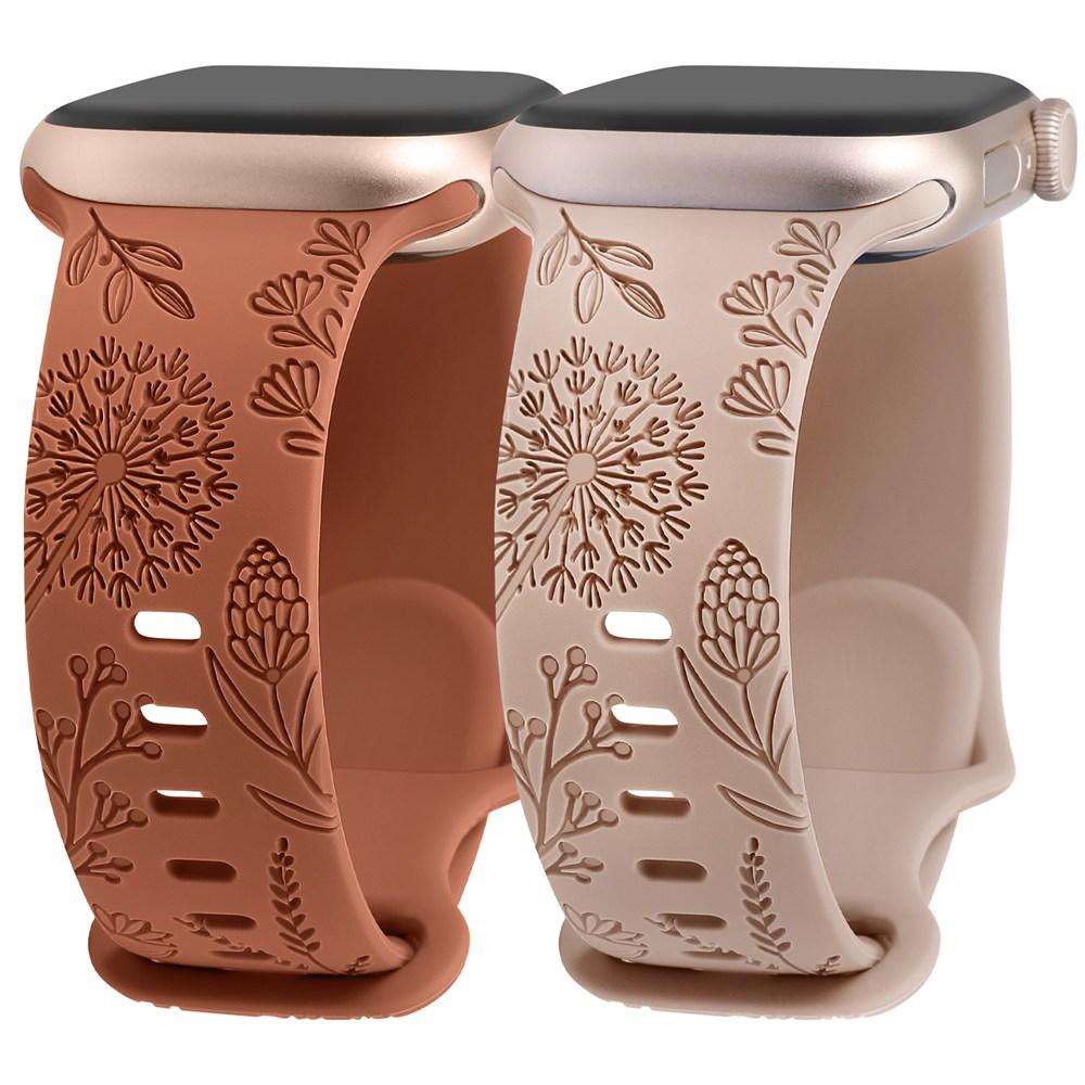 Floral Engraved Band for Apple Watch 41/40/38/42/45/49 Dandelion Flower Pattern Silicone Strap for IWatch 8/7/6/5/4/3/SE