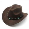 Classic Cowboy Hat Retro Jazz Hat Emerald Woolen Top Hat Felt Hat Retro Imitation Sheep Hat Cowboy Hat