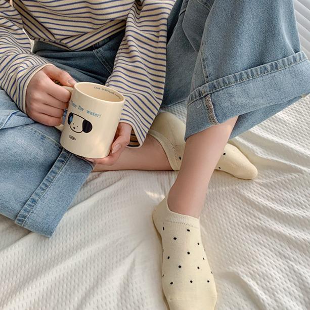 «Женские носки в горошек, не показывающиеся на людях»: Весна и лето в корейском и японском стиле, однотонный, нескользящий"
