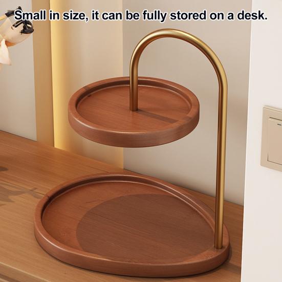 2-Tier Jewelry Stand Wooden Jewelry Organizer with 2 Trays Retro Tiered Tray Jewelry Holder for Necklaces