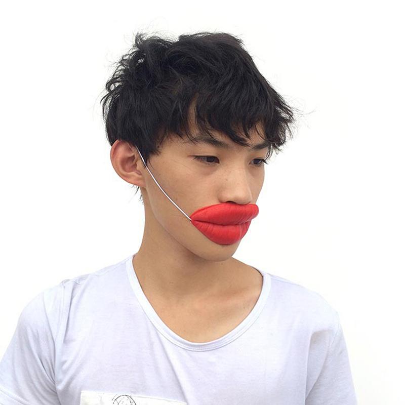 Props Jokes Sausage Red Lips Thick Big Mouth Halloween Funny Horror Latex Mask