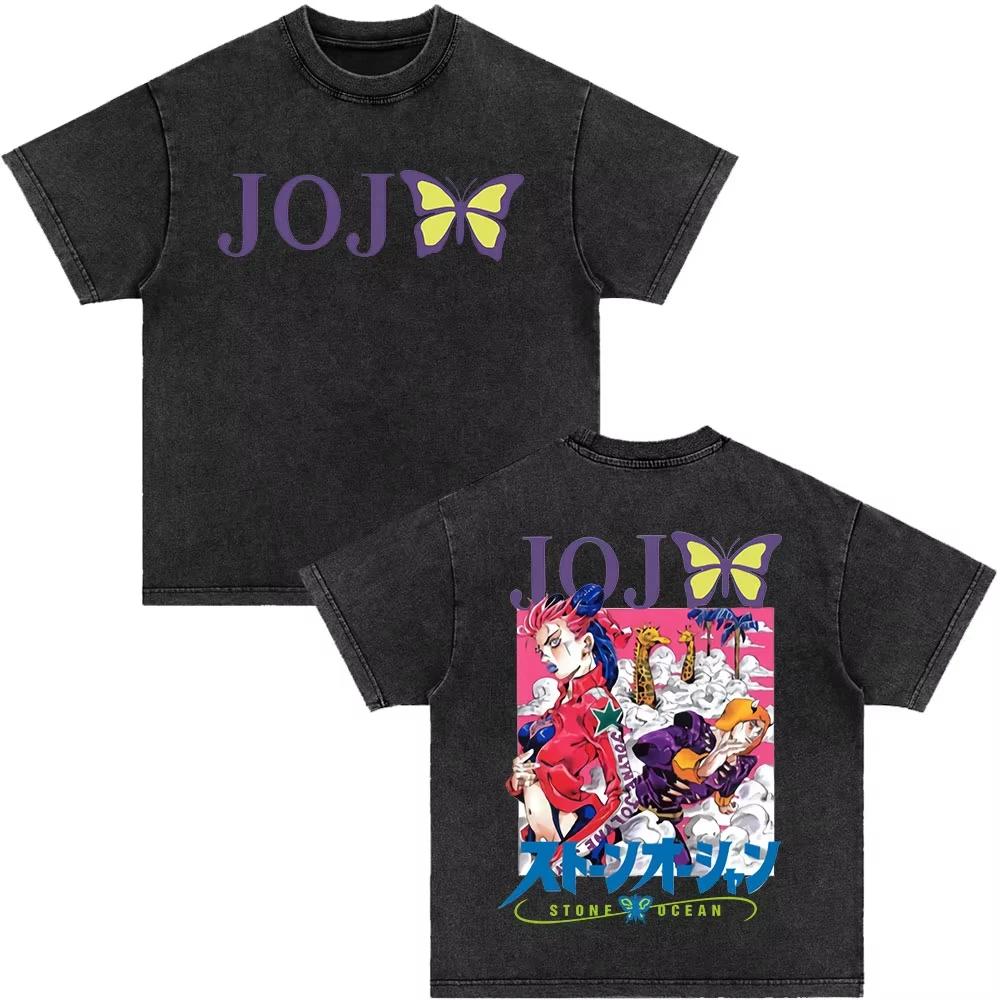 Японское аниме Jojo Bizarre Adventure Винтажная футболка с вываркой, графические футболки Killer Queen, мужская, женская, для косплея, оверсайз