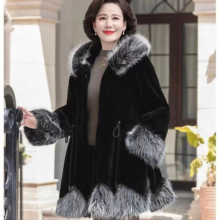 Autumn and Winter Mink Fleece Jacket Women's Mid-length Plus Size Mink Coat Women's Hooded Faux Fur Slim-fit Jacket Women