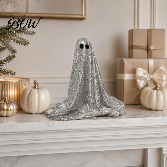 Light-catching Ghost Statue Halloween Decoration, Outdoor Shiny Figurine with Sequin Cloth, Light Festive Ornament Up Spooky for Parties, Lawn, Porch