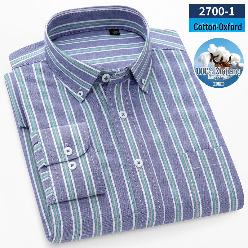 Мужская рубашка из хлопка Оксфорд в полоску с длинным рукавом — повседневная деловая одежда на весну