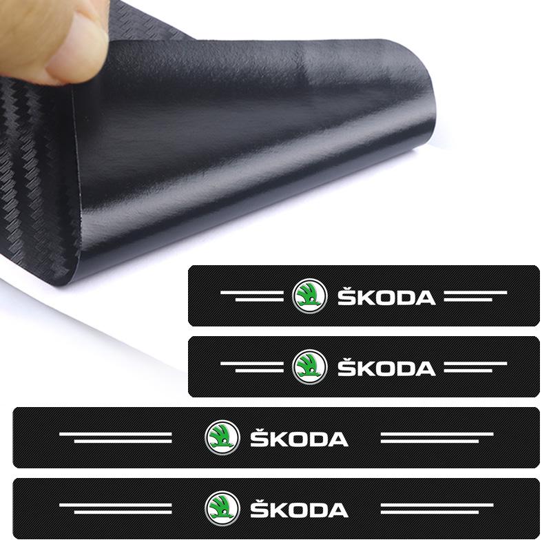 4Pc Car Door Plate Carbon Fiber Threshold Protector Sticker for Skoda Superb Octavia Kodiaq Yeti Rapid Karoq Fabia Kamiq Enyaq Vis