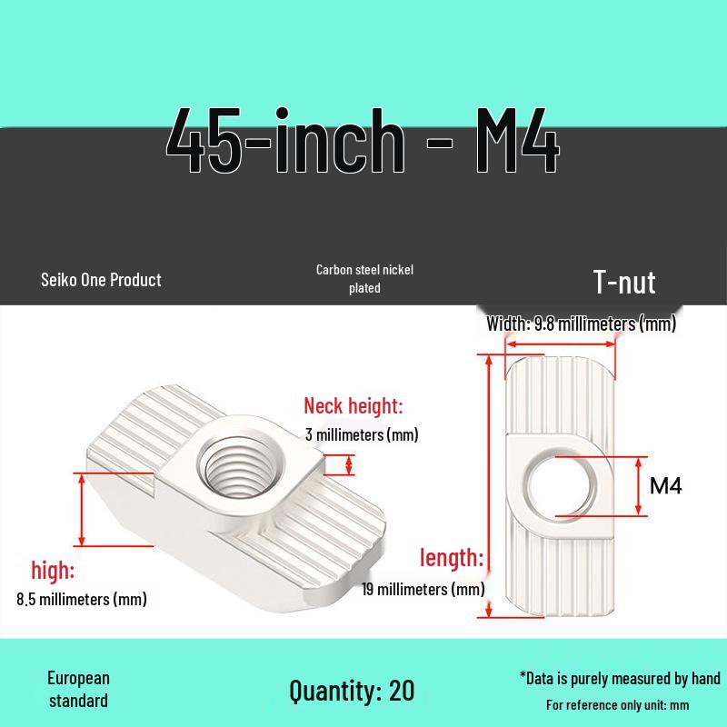 European Standard T-Slot Aluminum Profile Nuts: Wing Nuts M3-M8, Types 20/30/40/45.