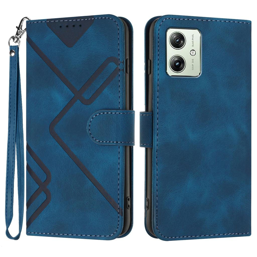 For Motorola Moto G54 Power 5G Wallet Case Line Imprinted PU Leather Phone Cover with Strap