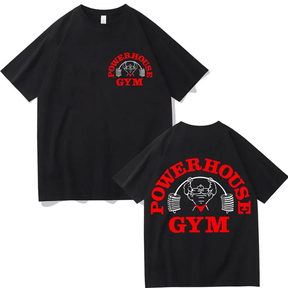 Футболка Powerhouse Gym с двусторонним принтом Модный тренд уличной моды Футболки с коротким рукавом Мужские Женские Повседневные Свободные Хлопковые Футболки