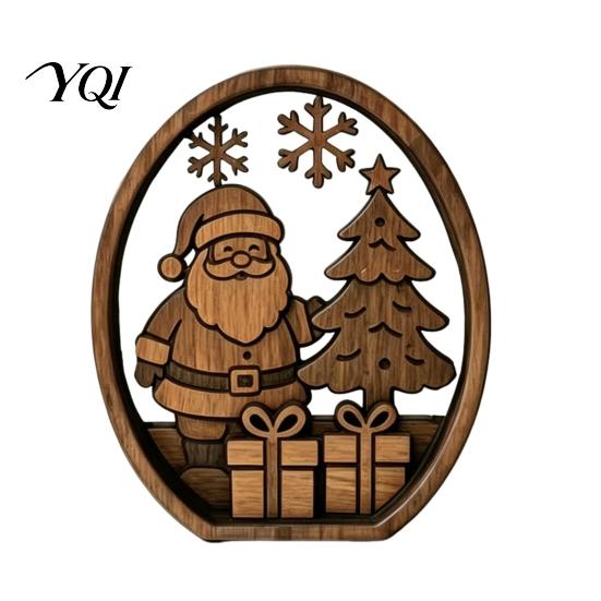 Unique Holiday Gift Ideas 3Pcs Christmas Santa Claus And Tree Ornaments, Wooden Oval Table Mantel Decorations Centerpiece, Solid Wood Desktop Ornament