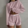 2 шт./компл., женский топ, шорты, наряд с открытой эластичной резинкой на талии, свободные, с длинными рукавами и круглым вырезом, тонкие однотонные дышащие мягкие домашние футболки, комплект с шортами