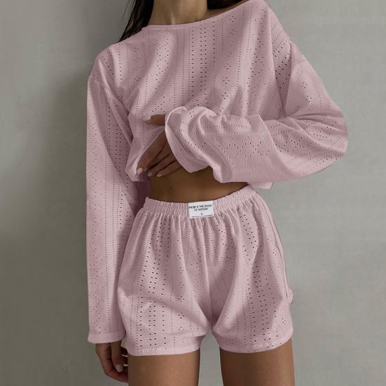 2 шт./компл., женский топ, шорты, наряд с открытой эластичной резинкой на талии, свободные, с длинными рукавами и круглым вырезом, тонкие однотонные дышащие мягкие домашние футболки, комплект с шортами