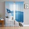 Island White Building Blue Sea Santorini Greece Sheer Curtains for Living Room Window Curtains Kitchen Tulle Voile Curtains