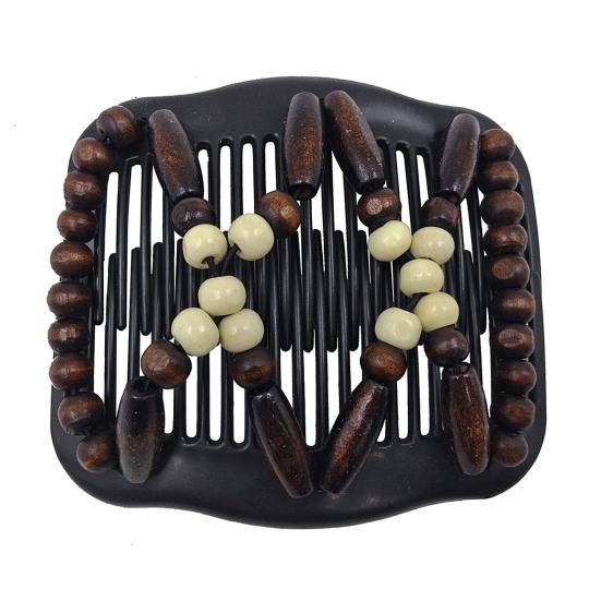 1/4Pcs Women Wooden Beaded Hair Combs Handmade Stretch Double Side Clips Salon Combs Bun Maker Hair Accessories