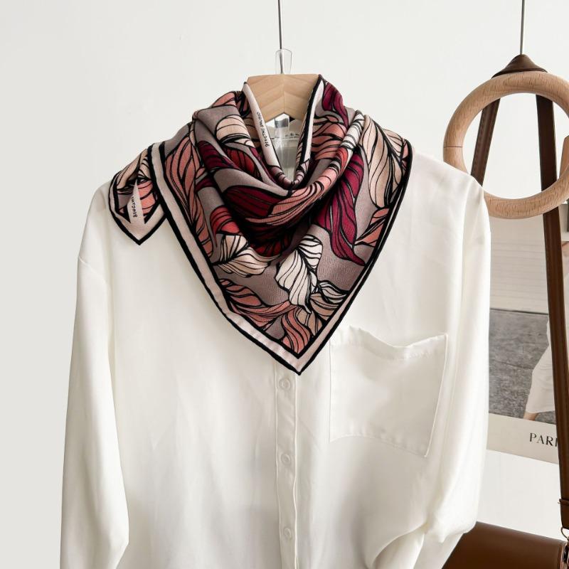 Colored leaves double-sided heterochrome silk wool silk scarf women's new thermal shawl light luxury versatile silk wool scarf