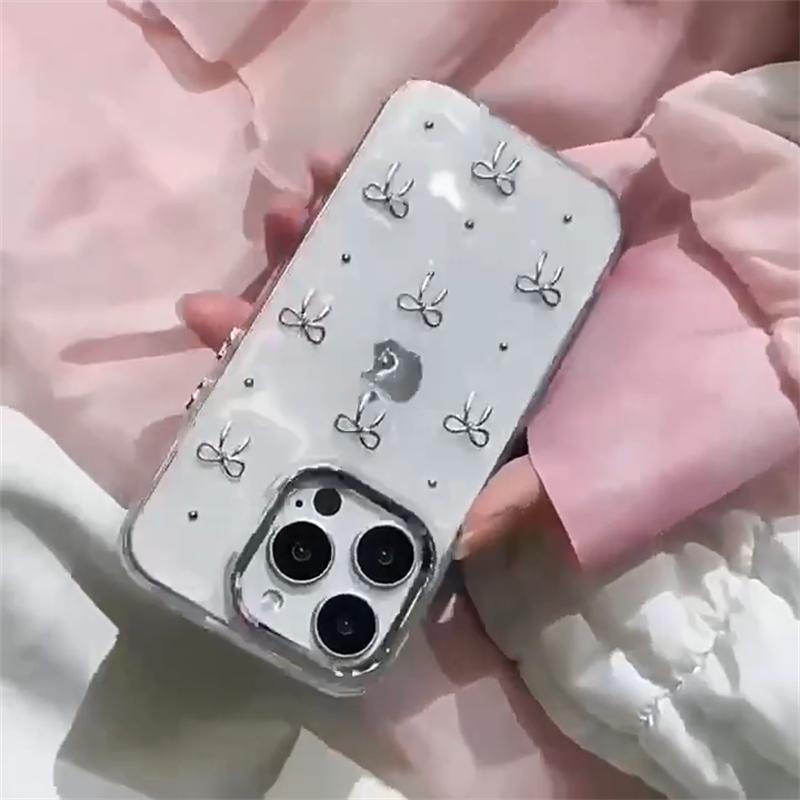 Luxury Clear Bling Glitter Bow Phone Case For iPhone 16 15 14 13 12 11 Pro Max Plus Transparent Silicone Shockproof Bumper Cover