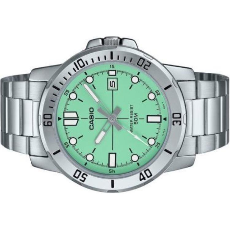 Casio 50M Водонепроницаемые Кварцевые Мужские Часы из Нержавеющей Стали Зеленый Циферблат MTP-VD01D-3E1V