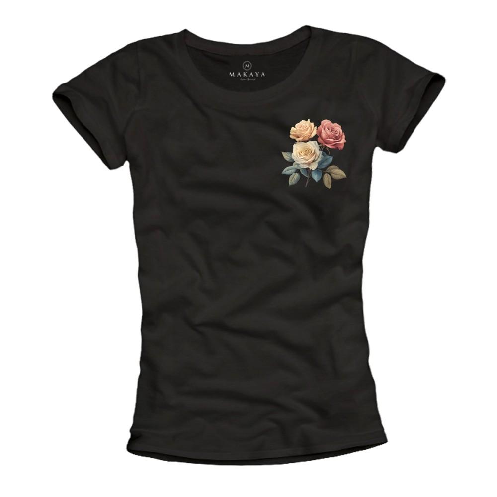 Womens Rose Print Shirt Gifts Valentines Day Top Floral Print Tee Floral Unisex T-Shirt