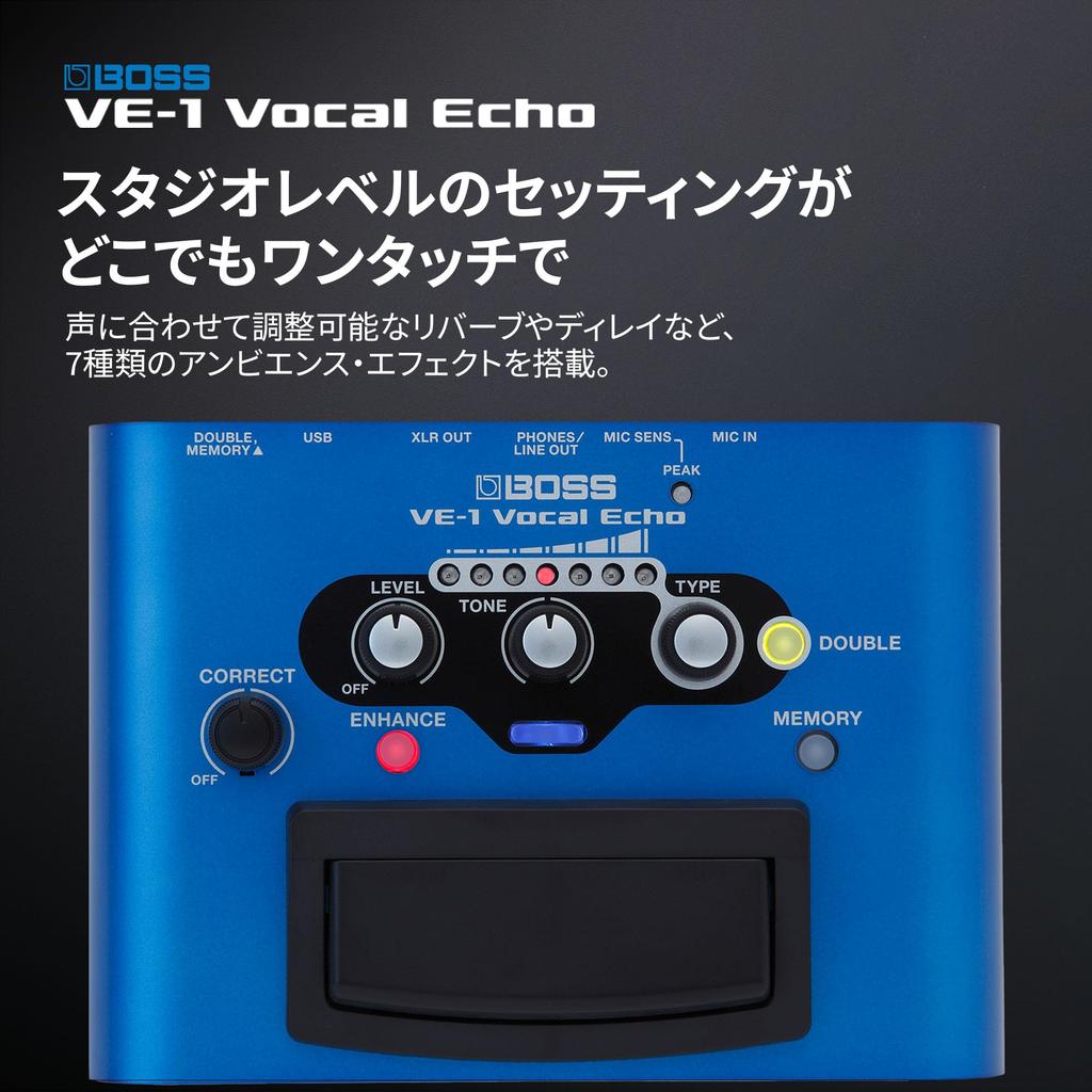 BOSS Vocal Echo with Dual Power Pitch and Live Vocal Effects VE-1 Battery/AC Supply, Reverb, Correction,