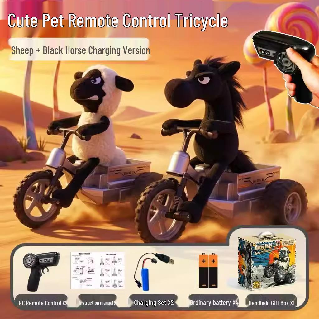 Remote Control Cute Pet Sheep Horse Tricycle Toy - Electric Plush Doll Drifting Stunt Car