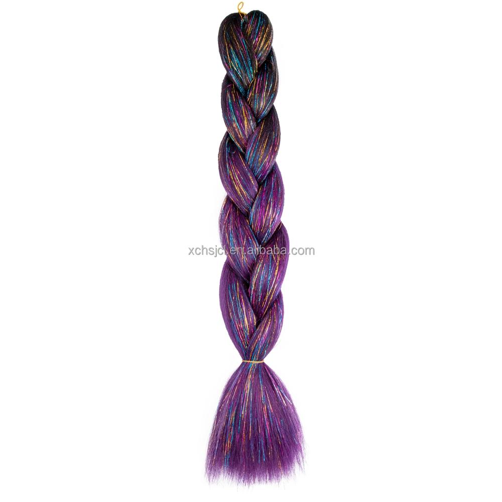 Customized Soft Heat Resistant Fiber Festival Ombre Pure 2 3 4 5 Tone Color Tinsel Glitter Jumbo Braiids