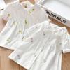 Летняя детская белая рубашка 2023 года, рубашка с короткими рукавами и цветочным рисунком для девочек