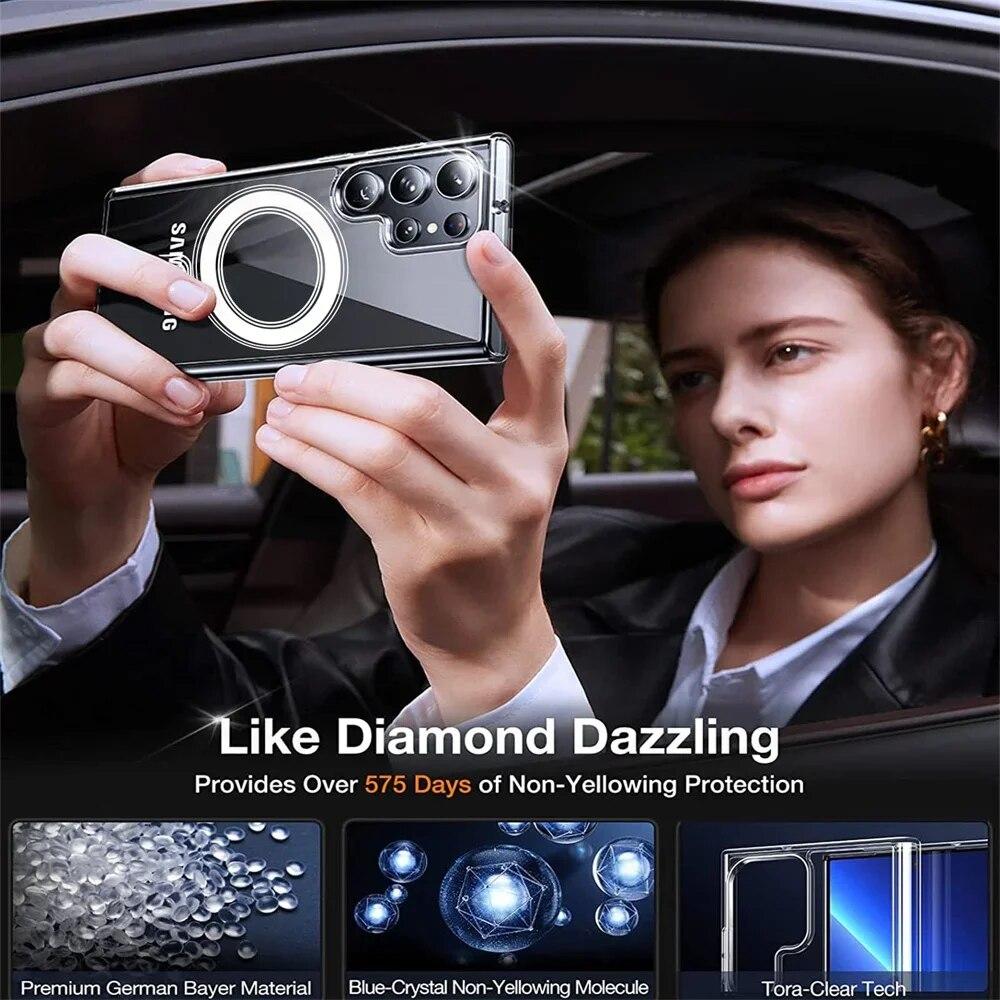 Магнитный чехол для Samsung Galaxy S24 S23 Ultra Plus S22 Ultra Crystal Clear, защитный чехол, совместимый с прозрачной крышкой Magsafe