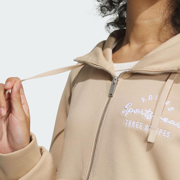 Adidas Verbiage куртка с капюшоном и вышивкой на полной молнии женская верхняя одежда Magic-светло-коричневый IZ4568