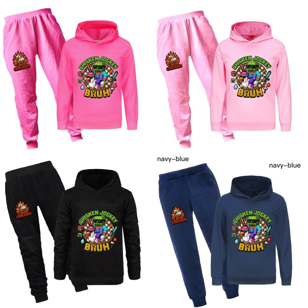 Minecraft Chicken Jockey Childrens Cartoon Hoodie And Pants Set With Cotton Fabric For Casual Winter Wear