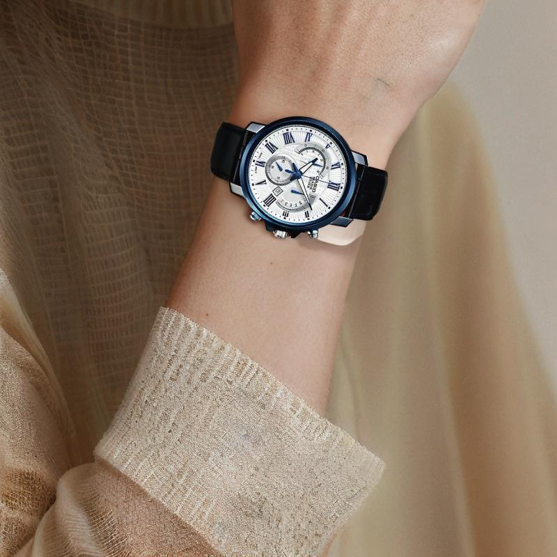 Casio Мужские кварцевые часы кожаный ремешок белый циферблат кварцевый механизм кожаный ремешок Японские и корейские часы мужские часы белый циферблат BEM-520BUL-7A1