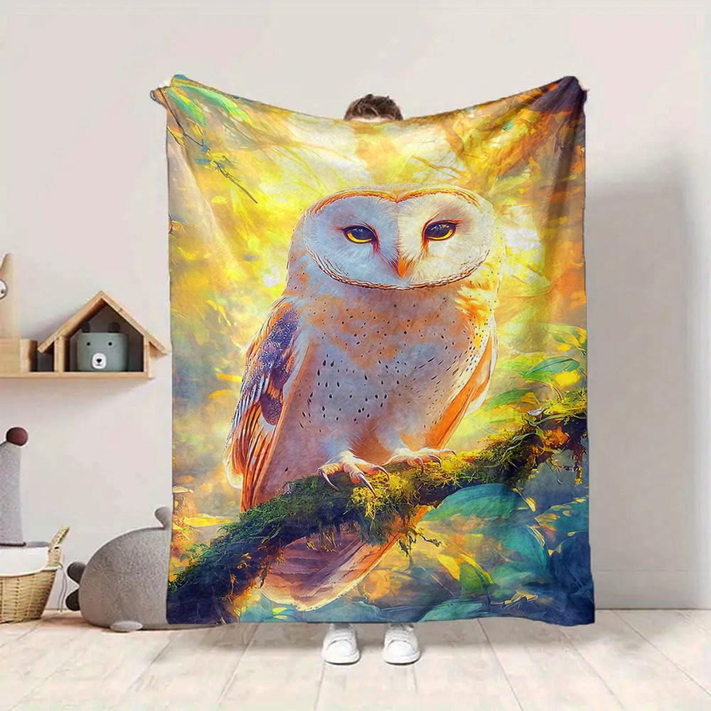 1pc Barn Owl Blanket, Lightweight Flannel Fleece with Digital Printing, Soft Warm for Sofa, Travel, Camping, Office, Couch, Chair, and Bed, All-Season