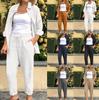 Women Casual Blouse and Pants Two Piece Trousers Suit Set