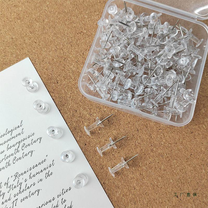 100 Transparent White Plastic Thumbtacks for Artwork and Photos