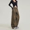 American Trend Leopard Print Casual Wide-leg Jeans Women's Spring and Autumn Fashion Design Loose Mopping Jeans