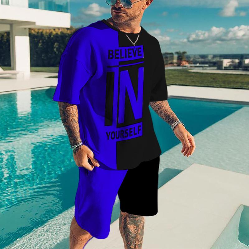 Мужской летний спортивный костюм «Поверь в себя», футболка и шорты, спортивный костюм, спортивный костюм, одежда больших размеров, уличная уличная одежда