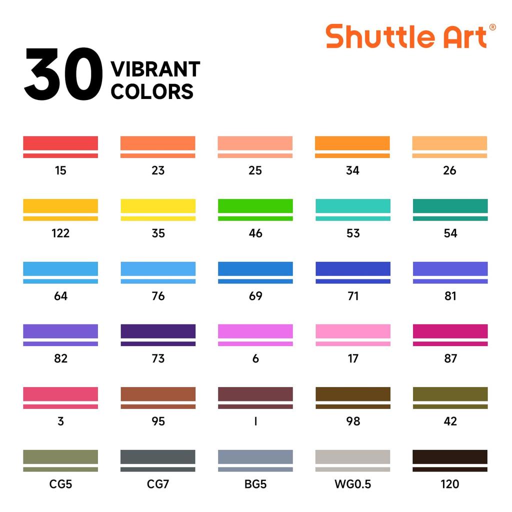 Shuttle Art Illustration 30 Thick and Fine Fine for Coloring Art Supplies Markers, Colors, Double-Ended, Oil-Based, Point, Quick-Drying, Comics,