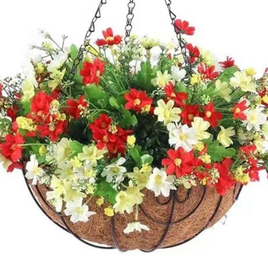 Искусственная подвесная корзина с цветами Устойчивые к УФ-лучам Искусственные цветы в корзине Искусственные цветы