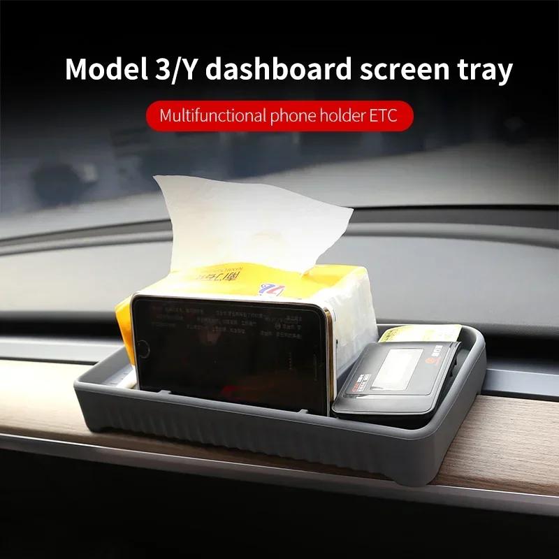 Behind Screen Dashboard Storage Tray For Tesla Model 3 Y Instrument Panel Tissue Holder Box Center Console Screen Rear Organizer