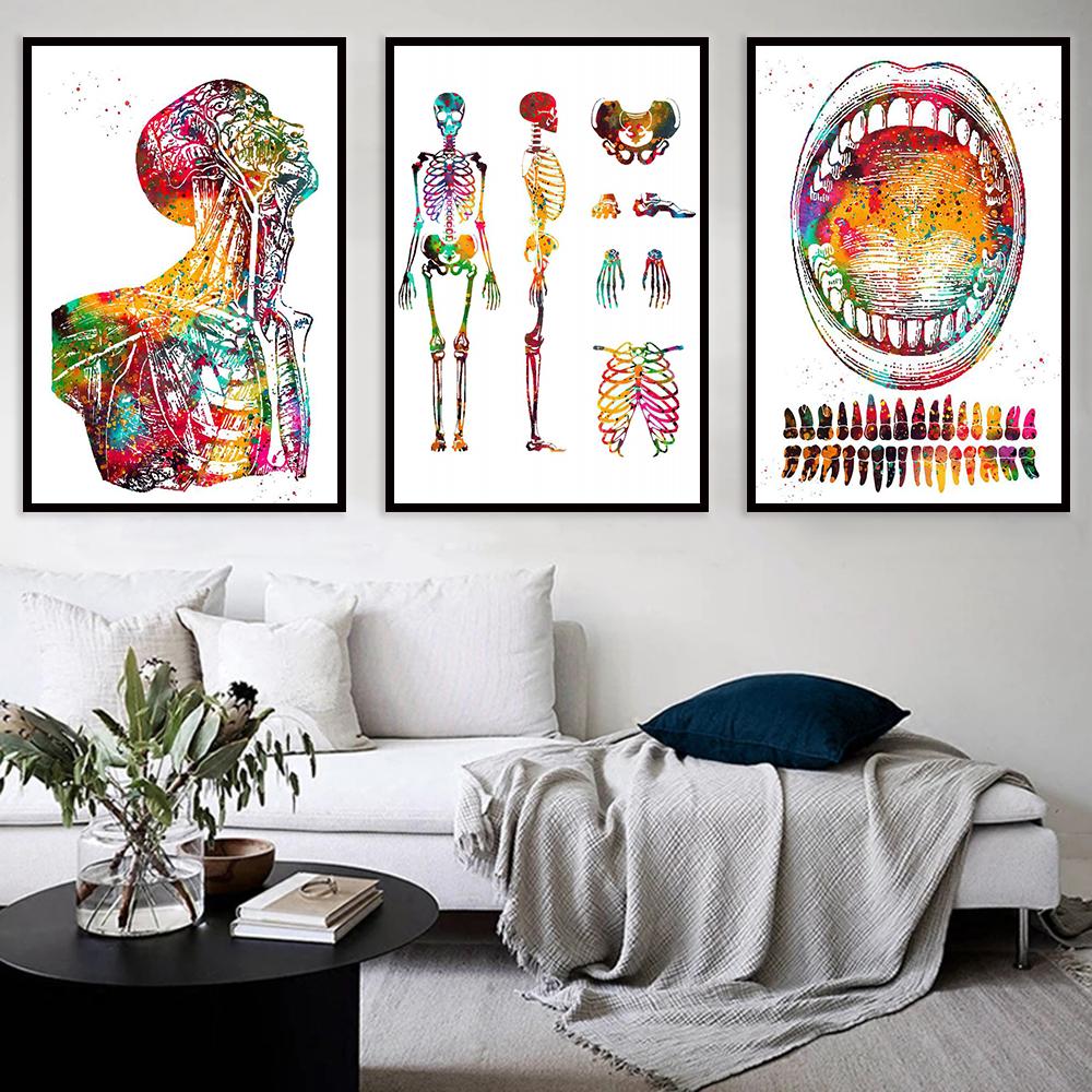 Абстрактные органы, кости, зубы, цветной настенный художественный постер, украшение дома, картина маслом, настенная живопись