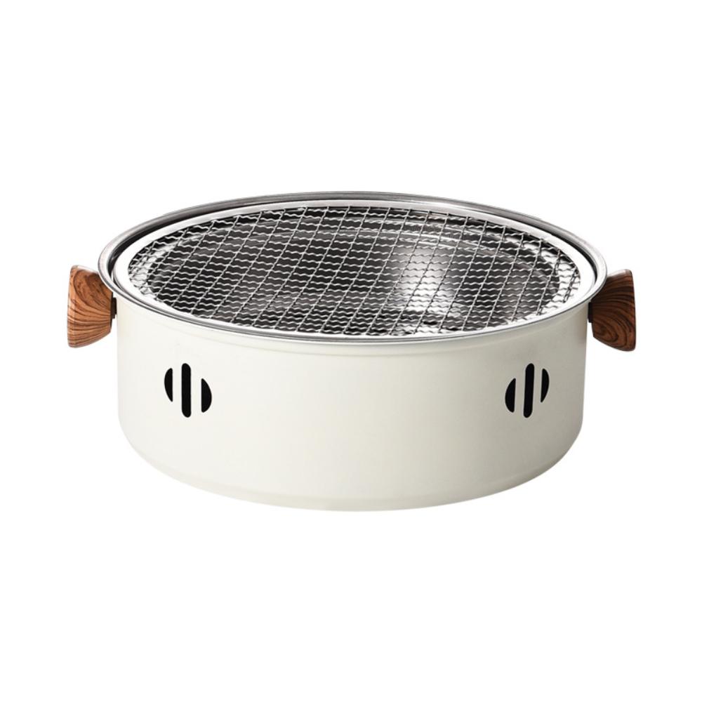 [No Charcoal] Portable 28cm Round Barbecue Food Charcoal Stove with Wire Mesh Grill Baking Pan Tabletop Home Camping BBQ Tools